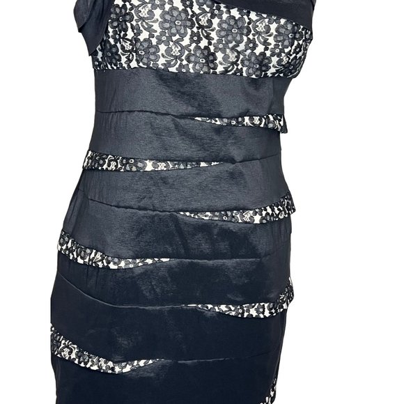Scarlet Nite One shoulder woman’s size 14 black and cream mini party dress layer - Picture 10 of 14